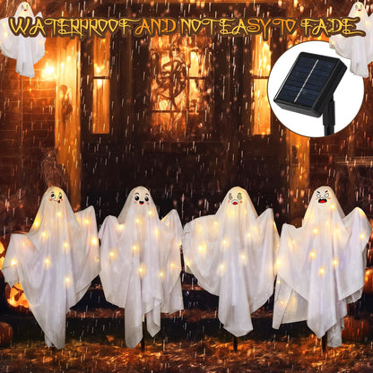 WILLBOND 4 Pcs Halloween Ghost Yard Sign Solar Ghost Outdoor Decoration with Stakes for Halloween Pathway Party Yard Lawn Patio Garden Decorations, 25.59 Inch