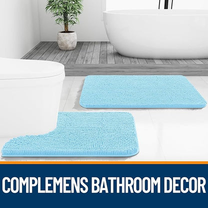 OLANLY Bathroom Runner Rugs 47x17, Soft Absorbent Chenille Bath Rugs, Rubber Backing Quick Dry, Machine Washable Long Bath Mats for Bathroom Floor, Tub and Shower, Home Decor Accessories, Sky Blue