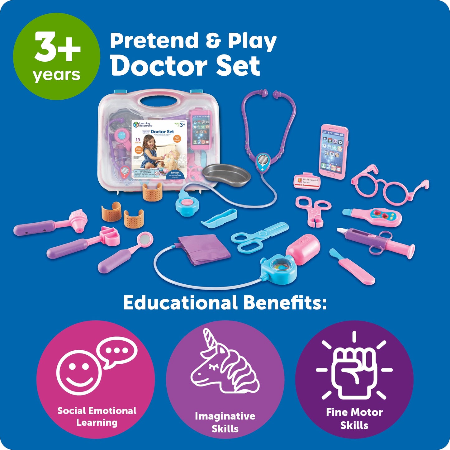 Learning Resources Pretend & Play Doctor Set, Pink - Toddler Pretend Play Toys, Dress Up Doctor Kit, Toy Medical Kits, Kids Dr Set, Kids Stethoscope Toy, Birthday Gift for Boys and Girls