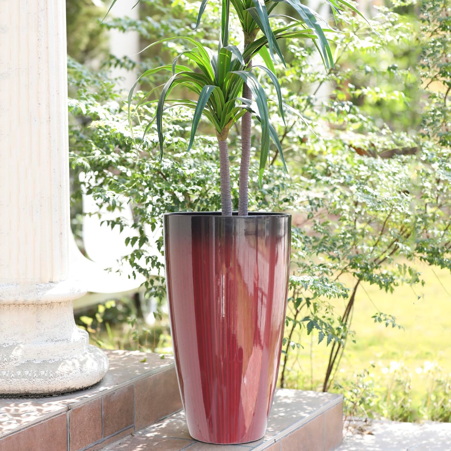 SE SUN-E Large Outdoor Planters with Movable Insert Shelf/Drainage Hole, 21 Inch Black to Scarlet Gradient- Glossy Finish for Indoor Modern House Décor Outdoor Flower Pots
