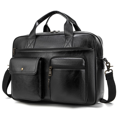 Yuni Sophy Briefcase for Men 15.6 Inch Laptop Messenger Bag Faux Leather Multi-Pocket Business Work Bag Waterproof Office Travel (Black)