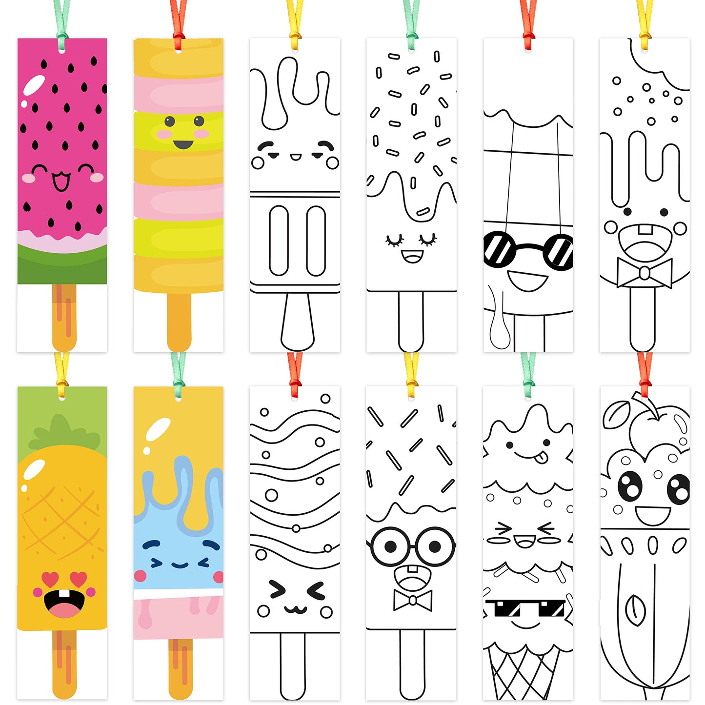 75Pcs Ice Cream Color Your Own Bookmarks for Kids Summer Ice Cream Theme DIY Coloring Blank Bookmark Classroom Art Craft Supplies for Teachers Students Birthday Gift Party Reward Goodie Fillers