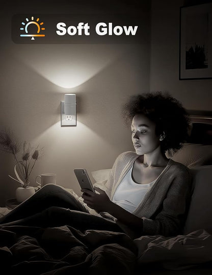 JandCase Night Lights Plug into Wall, Dimmable Night Light Plug in, Modern Night Light Dusk to Dawn Light Sensor, Cool White 5000K, 0-100LM Adjustable Brightness Nightlight for Hallway Bedroom, 2 Pack