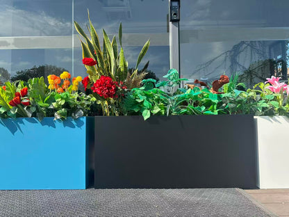 MinCHI257 40" L x 16" W x 18" H Metal Large Rectangular Planter - Long Planter Box for Outdoor Patio/Porch Planter Boxes Outdoor Modern Design for Plants, Flowers, Garden,Spliced Flower Pot (Black)