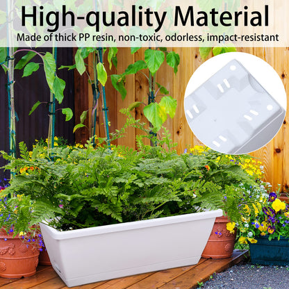 CHUKEMAOYI Window Box Planter, 7 Pack Plastic Vegetable Flower Planters Boxes 17 Inches Rectangular Flower Pots with Saucers for Indoor Outdoor Garden, Patio, Home Decor (White)