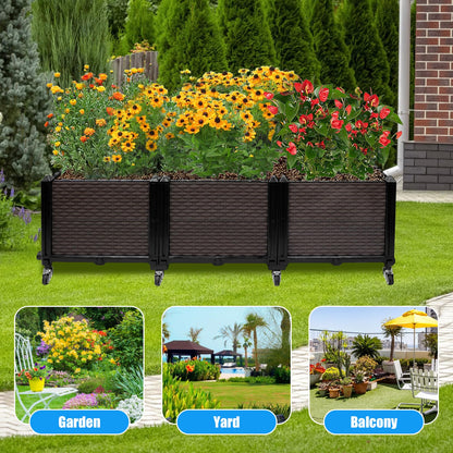 Ciao Stilista Raised Plant Box with Wheels 47.2"x15.7"x16.1", Raised Beds for Gardening Self Watering, Durable Metal Lockable Casters, Rectangular Garden Planter Perfect for Garden Patio Balcony Deck