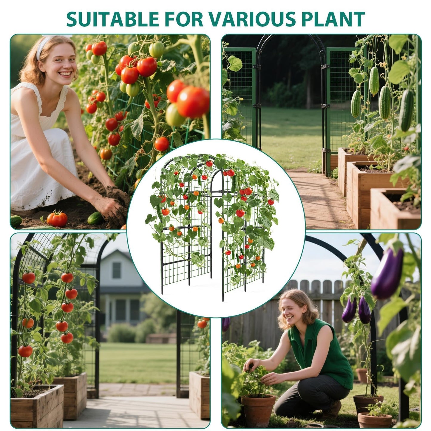 Metal Garden Arch Trellis, 7.3Ft Black for Raised Beds, Plant Support for Cucumbers & Climbing Vegetables