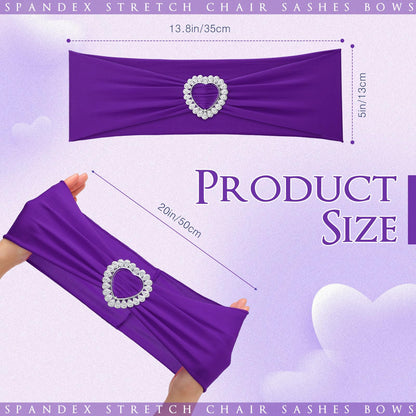 VitalCozy 100 Pcs Spandex Chair Sashes with Heart Shaped Buckle Slider Stretch Chair Cover Band Universal Elastic Ties for Wedding Banquet Event Party Decoration(Purple)