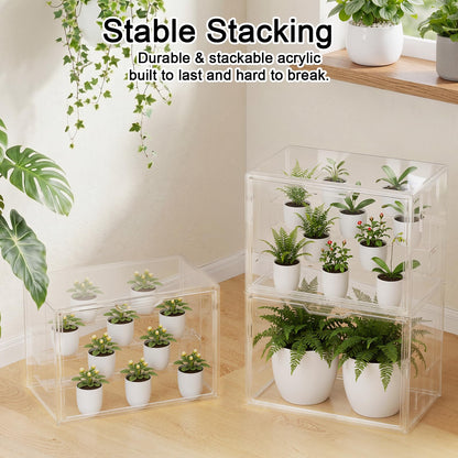 Clear Mini Indoor Greenhouse, Small Tabletop Portable Green House with Magnetic Door, Grow Light and Hygrometer, Stackable (Plants and Pots are not Included)