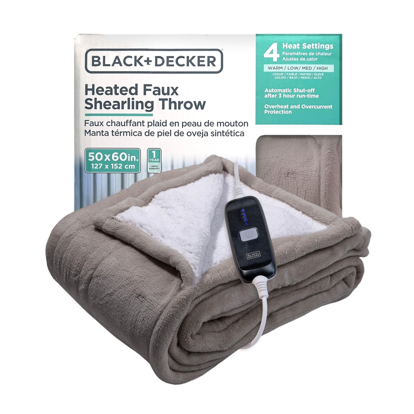 BLACK+DECKER Heated Blanket Electric Throw, Fleece Electric Blanket, Heating Blanket with 4 Heating Levels, 3H Timer, Auto Shutoff, Fast Heating (50x60 inches, Maroon)