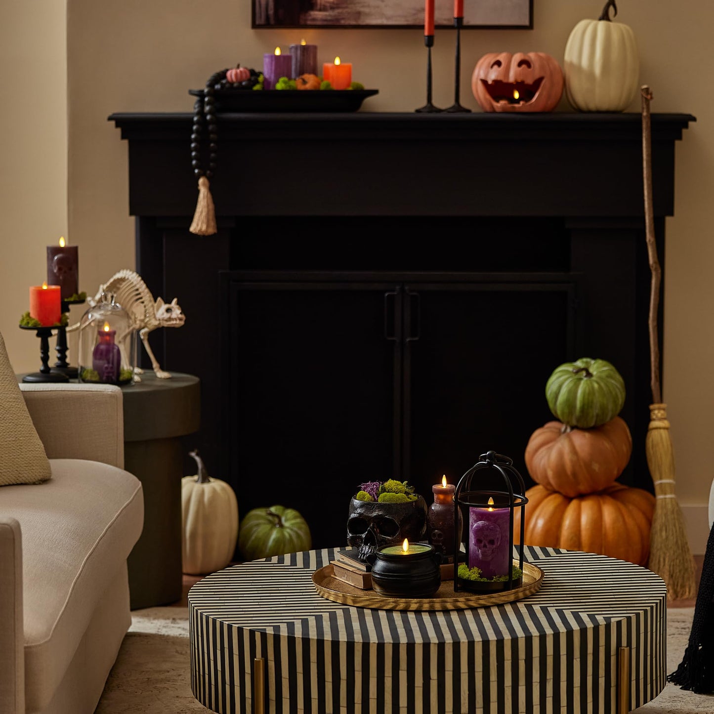 Luminara Green Potion Flameless LED Candle Cauldron Frosted Matt Black Painted Halloween Decoration Moving Flame Candle 5.7" x 4.25"