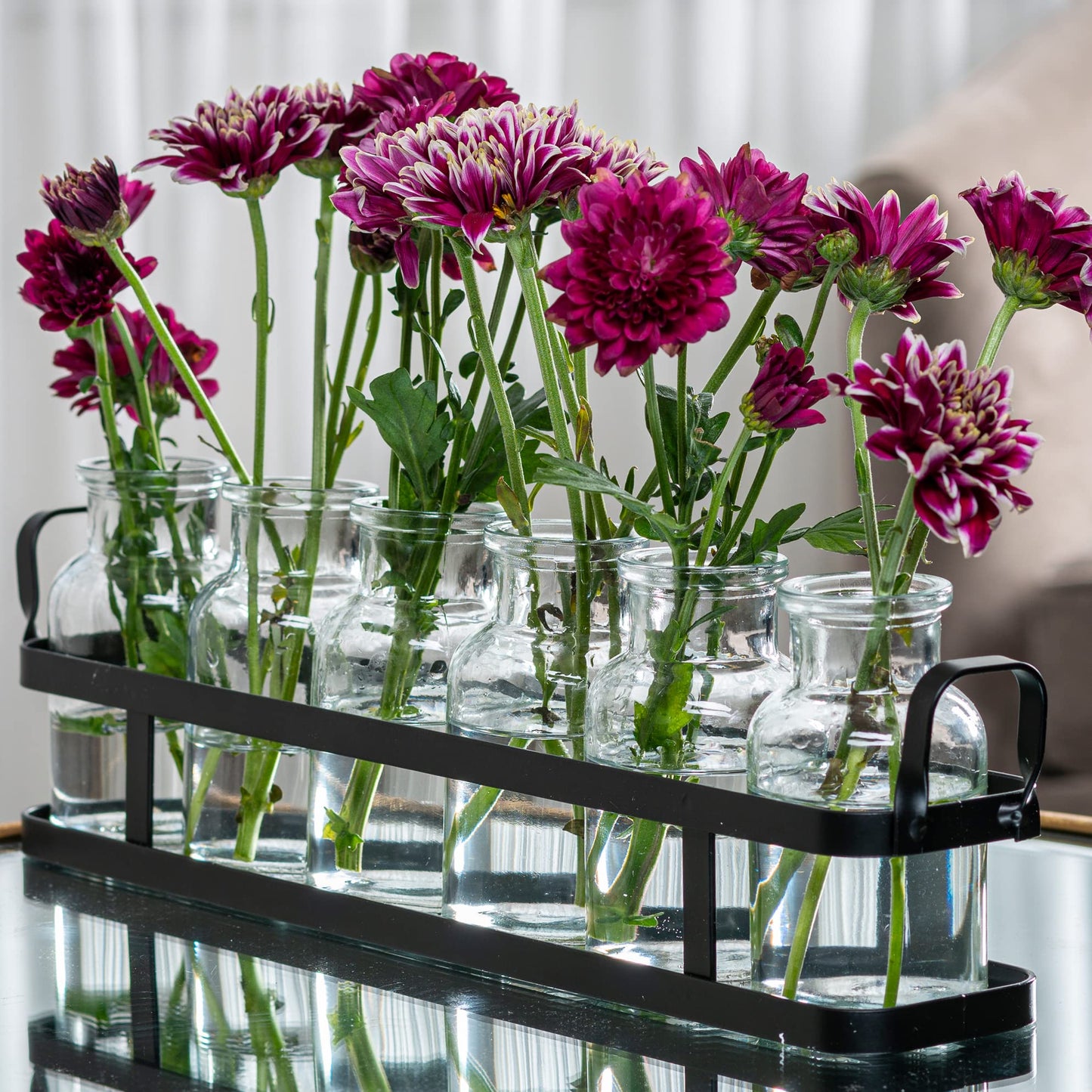 6pc Glass Flower Vase with Metal Holder, Best Vases Set for Home & Table Decor Flowers, Wedding Decorations, Kitchen, Bathroom, Bedroom, Modern Shelf Decor, Terrarium Arrangement
