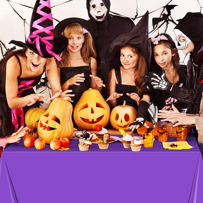 MASHAN 12Pcs Halloween Tablecloth Plastic Orange Black Purple Green Table Cloths Disposable Rectangle Table Covers for Halloween Theme Kids Birthday Witch Vampire Party Decorations, 54 x 108 Inch