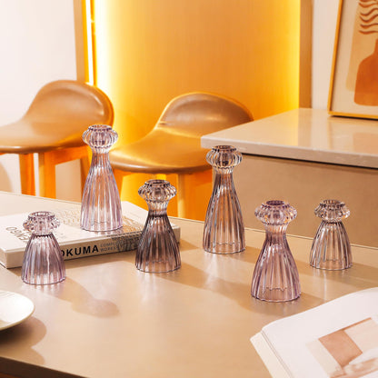 Lysenn Glass Candle Stick Holder Set of 3 – Premium Taper Candle Holders for Romantic Ambiance - Candle Sticks Holder Decor for Special Occasions - Purple
