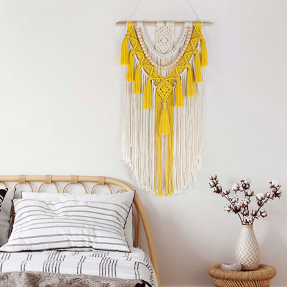 HVEST Yellow Macrame Wall Hanging Boho Wall Decor Handmade Woven Tapestry for Bedroom Living Room Dorm Nursery Bathroom Home Modern Decor Artwork, 29.9L X 15.7W inches