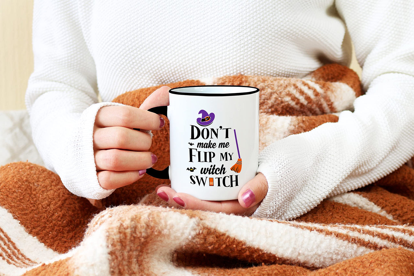 Casitika Witch Gifts. Funny Halloween Cups. Don't Make Me Flip My Witch Switch. 11 Oz Witches Mug For Friend Or Coworker.