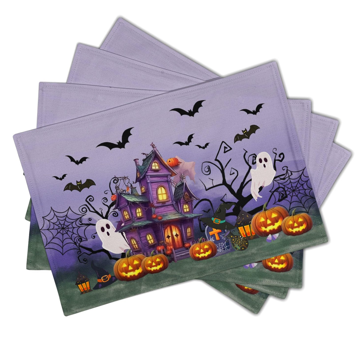Khope Halloween Placemats Set of 4 Spider Web Pumpkin Purple Rustic Holiday Washable Heat Resistant Rectangle Dinner Mats for Party Kitchen Dining Decoration 12x18 Inch