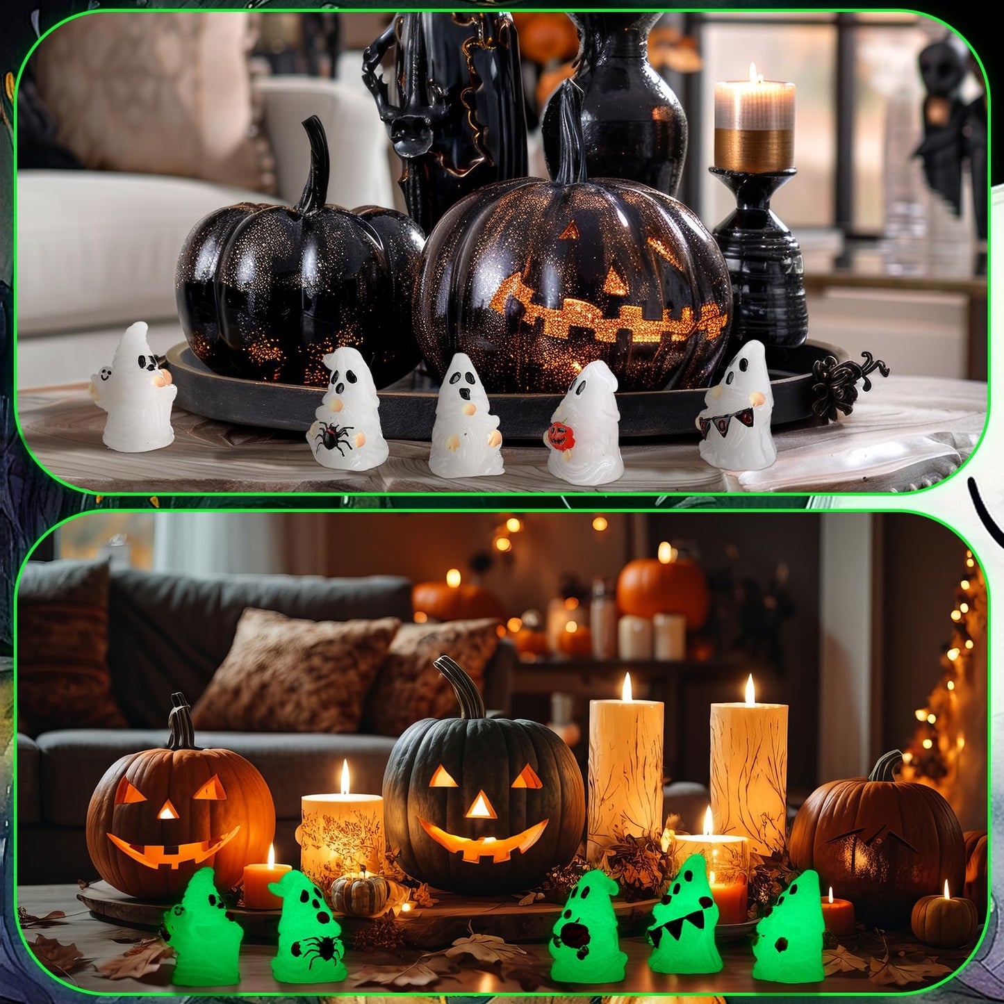 Quzzil 80 Pcs Halloween Glow in Dark Ghost Luminous Mini Resin Ghost Figurines Bulk to Hide Halloween Miniature Figurines Decorations for Landscape Patio Garden Yard Party Village Crafts
