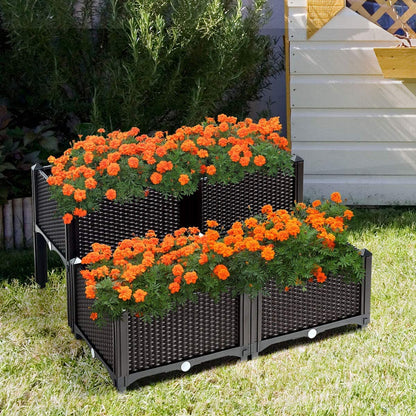 LDAILY LUARANE Raised Garden Bed Kit, Outdoor Plastic Planter Box Set of 4, Elevated Garden Beds with Brackets, Suitable for Garden Patio Balcony Dining Room