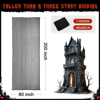 Bittesnew Halloween Creepy Cloth Black 200" x 80" Halloween Spooky Fabric Cloth, Halloween Gauze Cloth, Halloween Decorations Outdoor Indoor