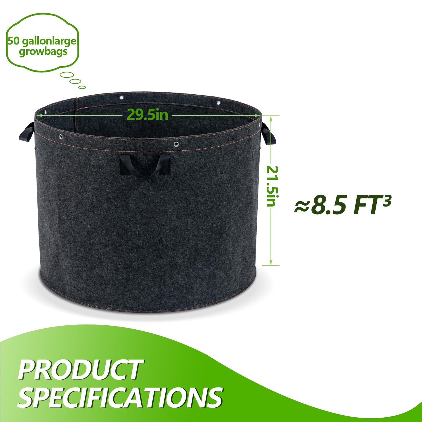 FVOTNW 50 Gallon Grow Bags, 1 Pack Thickened Aeration Large Fabric Pots with Handles 29''×21'', Heavy Duty Planting Bags for Potato, Vegetables, Flowers & Trees