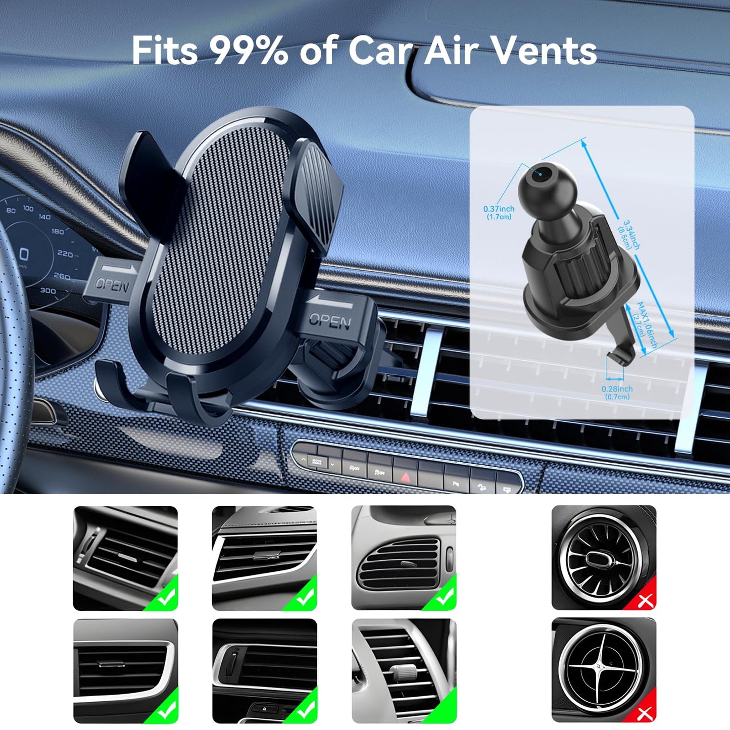 Vent Car Phone Holder Mount, Air Vent Cell Phone Holder Hands Free Phone Stand for iPhone, Samsung, Smartphone, Cellphone Mount for Interior Car Accessories, Carbon-Fibers Black