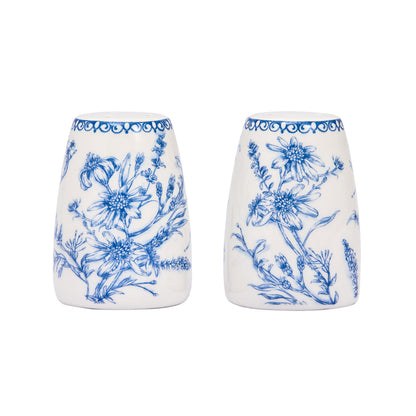 Bico Blue Garden Toile De Jouy Ceramic Salt & Pepper Shaker Set, for Kitchen or Decor, Dishwasher Safe