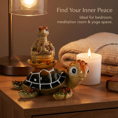 Brizoria Sea Turtle Figurine Beach Decor Ocean Decor Meditating Baby Turtle Resin Coastal Zen Statue Glossy Painted Finish for Bathroom Bedroom Office Bookshelf, Green