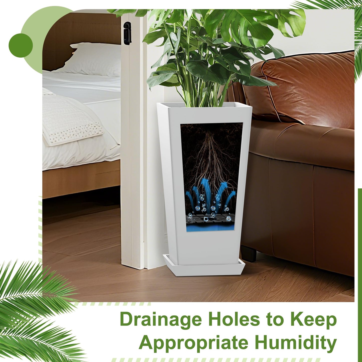 YESUNEED 24" Tall Planters for Outdoor Plants, Set of 2 Large Outdoor Planters for Front Porch Decor with Drainage Hole, Tall Planter(White)