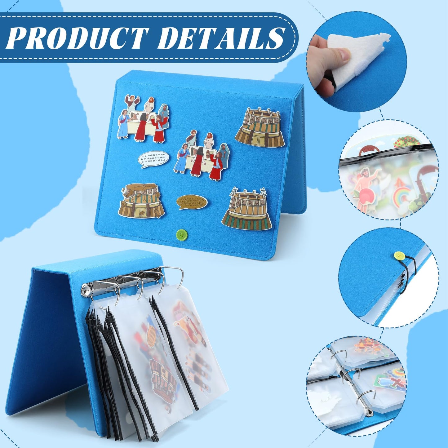 Windkream 16 Pack Felt Board Story Sets Flannel Felt Story Board Pieces with a Multi Functional Pieces Storage Binder and 16 Pcs Pocket for Activities Time(Bible Stories)