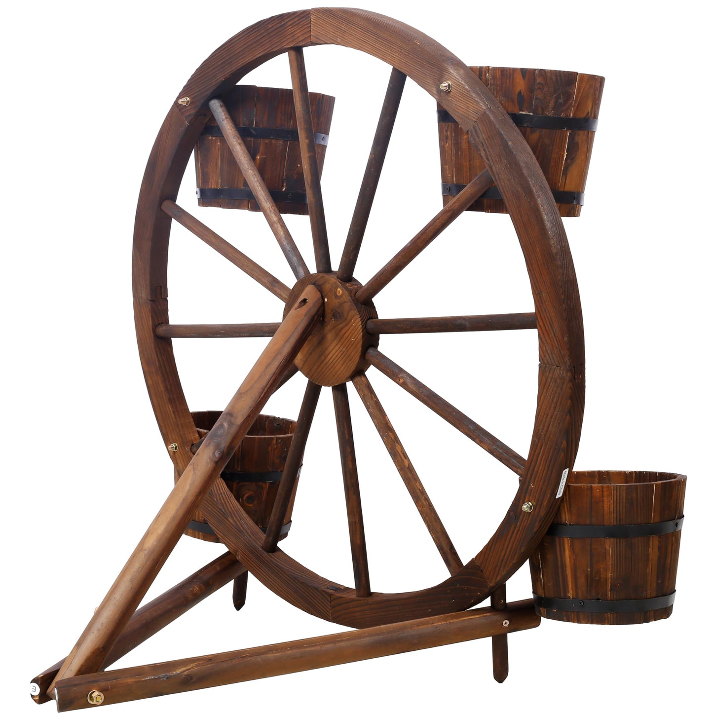 DRIFFY Wood Wagon Wheel Garden Planter - Wagon Wheel Barrel Planter Display for Indoor Decor Outdoor Patio Lawn Garden Backyard