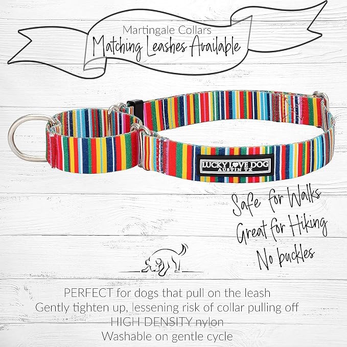 Lucky Love Dog Martingale Collar and Leash Set, Premium No Slip Collar and Leash Set, Colorful Hippie Martingale Color for Large Dogs, Great for Whippets, Greyhounds, and More (Hippie, Large - Combo)