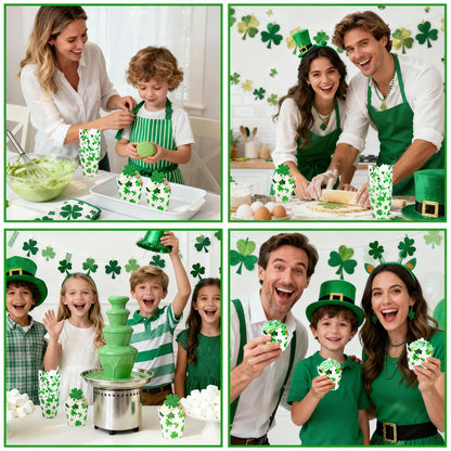 Whaline 120Pcs St. Patrick's Day Tulip Cupcake Liners Green Foil Shamrock Muffin Baking Cups Lucky Clover Cupcake Wrappers for Spring Irish Holiday Party Supplies Table Decor