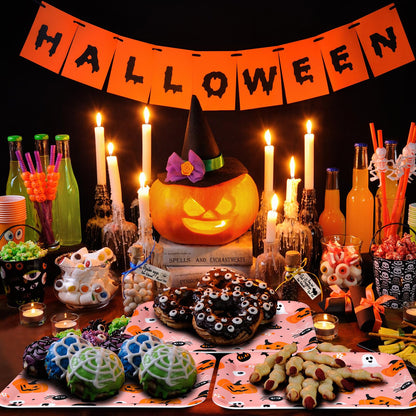 Jingmore 3 Pack Halloween Serving Trays 13 x 10 Inch Reusable Serving Platter Food Tray Halloween Snack Tray Pumpkin Spider Serving Tray Cute Birthday Party Supplies