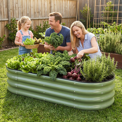 1MORE Galvanized Raised Garden Bed- Planter Garden Boxes Outdoor, Raised Beds for Gardening, 4x2x1ft Metal Garden Bed Kit for Vegetables Flower, Planter Raised Beds with Tools.Green-2pack