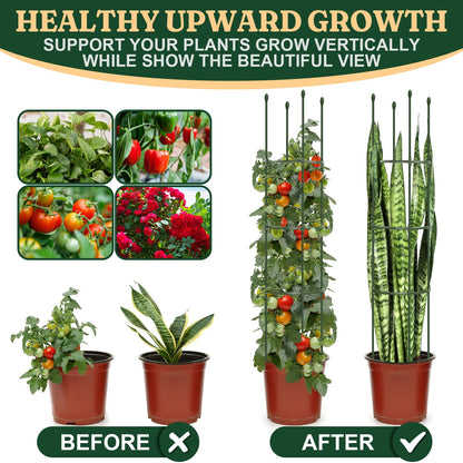 Round Heavy Duty Tomato Cage - 55 Inch Steel Core Plastic Coated Garden Trellis, 4-Post Rustproof Plant Support for Tomato/Cucumber/Beans, No Tools Snap Assembly, Spare Parts Available