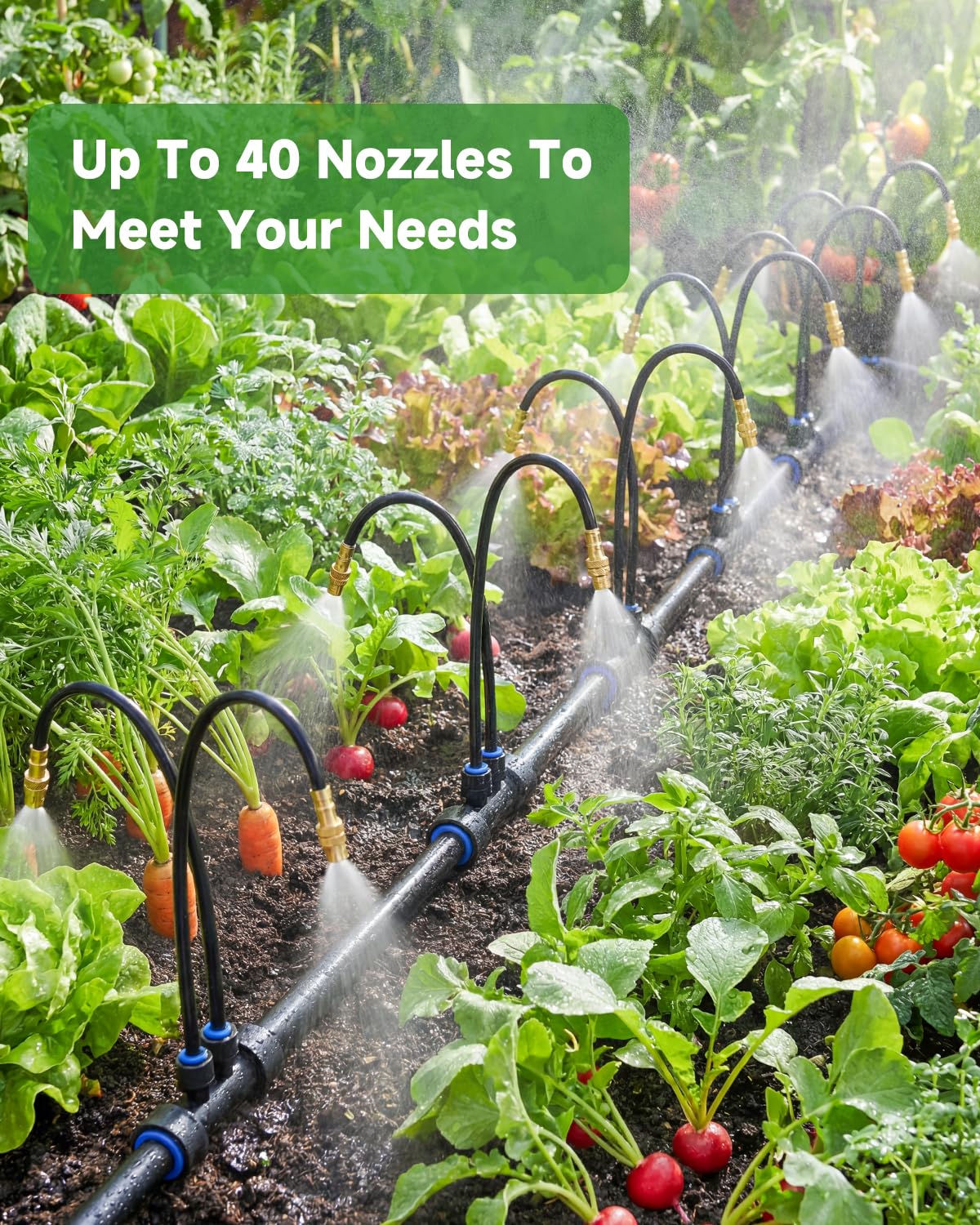 66FT Drip Irrigation System with Timer, Automatic Watering System Kit with Solid Brass Metal Connectors, 360° Dual‑Outlet Adjustable Nozzles for Garden, Yard, Lawn, Greenhouse & Potted Plants