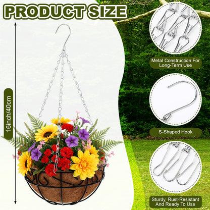 Hicarer 50 Pack Hanging Basket Chain 16 Inch Bulk Chains for Hanging Baskets with Hooks 3 Leads Metal Chain Planter Hangers Outdoor Flower Plant Pot Replacement for Patio Garden Greenhouse Supplies