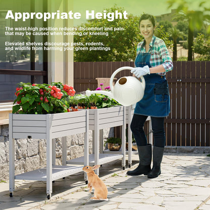 GYMHILL Elevated Raised Garden Bed with Wheels,Outdoor Large Resin Patio Planter Box Stand Divisible with Drain Plug,Water Monitor for Plants Vegetables Flowers Fruits(Ashen)