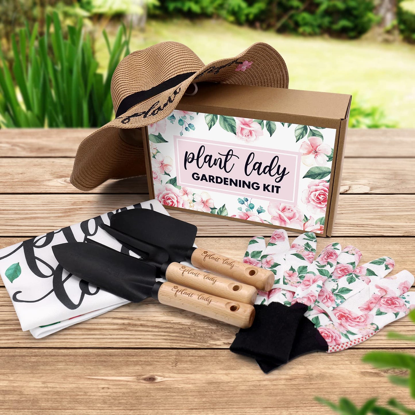 Percozzi Plant Lady Gardening Tool Gifts for Mom Gardening Tools Kit Planting Tools Straw Hat Floral Apron Glove for Her Mother Spring Grandmother Plant Lover Gift Horticulture Starter