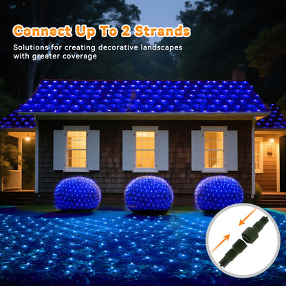 LitHome 14.8FT x 5FT Christmas Net Lights Outdoor Mesh Lights, 300 LED Christmas Blue Net Light for Bushes Connectable, 8 Modes Giant Mesh Light Waterproof Green Wire for 4th of July Tree Garden Decor
