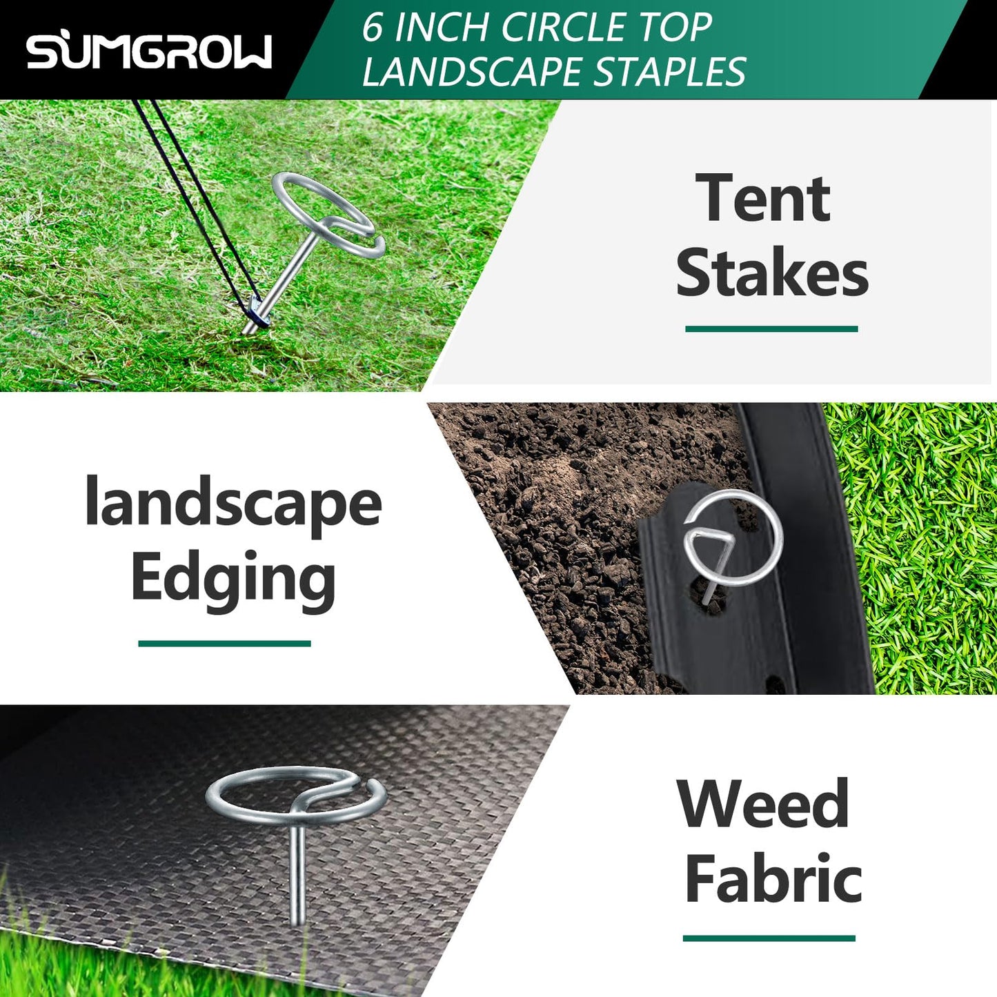 SUMGROW 120 Pack 6-inch, Landscape Staples, Fabric Pins, Weed Barrier Stakes, Circle Top Galvanized Steel Spikes for Securing Outdoor Tent, Ground Sheets, Fleece, Edging, Lawn Turf, Decorations