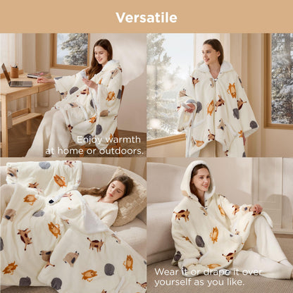 Bedsure Heated Blanket Wearable Shawl - Electric Wrap Poncho Blanket Hoodie for Adult, Birthday Gifts for Mom Women, Sherpa Heating Throw with 4 Time Settings & 6 Heat Settings, 55x64 inches, Grey