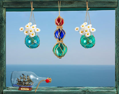 SAILINGSTORY Hanging Glass Plant Terrarium 5" Glass Planter Propagation Stations Flower Vase Blue and Teal Set of 2 Pack