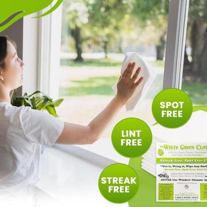 The White Green Cloth 4-Pack Reusable Cleaning Cloths for Streak-Free Windows, Mirrors & All-Purpose Use – Chemical-Free, Absorbent, Non-Abrasive, 16" x 16" White Cleaning Rags, Made in The USA