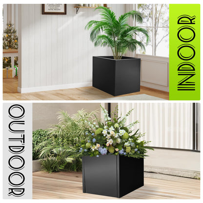 Fsehyue Metal Planter Box 16" x 16" x 16" Large Square Planter Heavy Duty Galvanized Steel Tall Plant Boxes with Insert Shelf and Drainage Holes for Outdoor Patio Yard Garden Porch Terrace