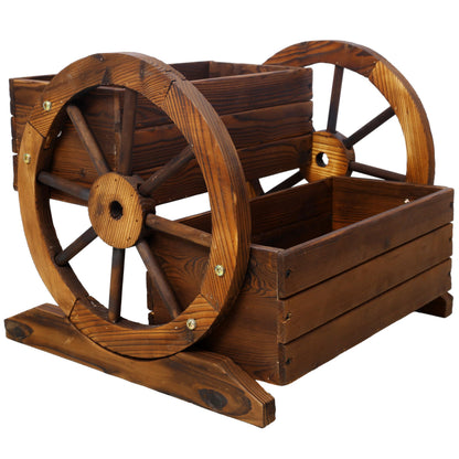 Gecheer Wooden Wagon Planter Box with Wheels – 2-Tier Rolling Garden Planter for Flowers, Herbs & Vegetables, Indoor and Outdoor Use