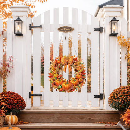 Eiflow Acrylic Diamond Art Hanging Kit for Adults Pumpkin Wreath, DIY Diamonds Painting Door Hanger Board Kit, Special Crystal Diamond Art Painting Pendant Ornament (Fall Wreath)