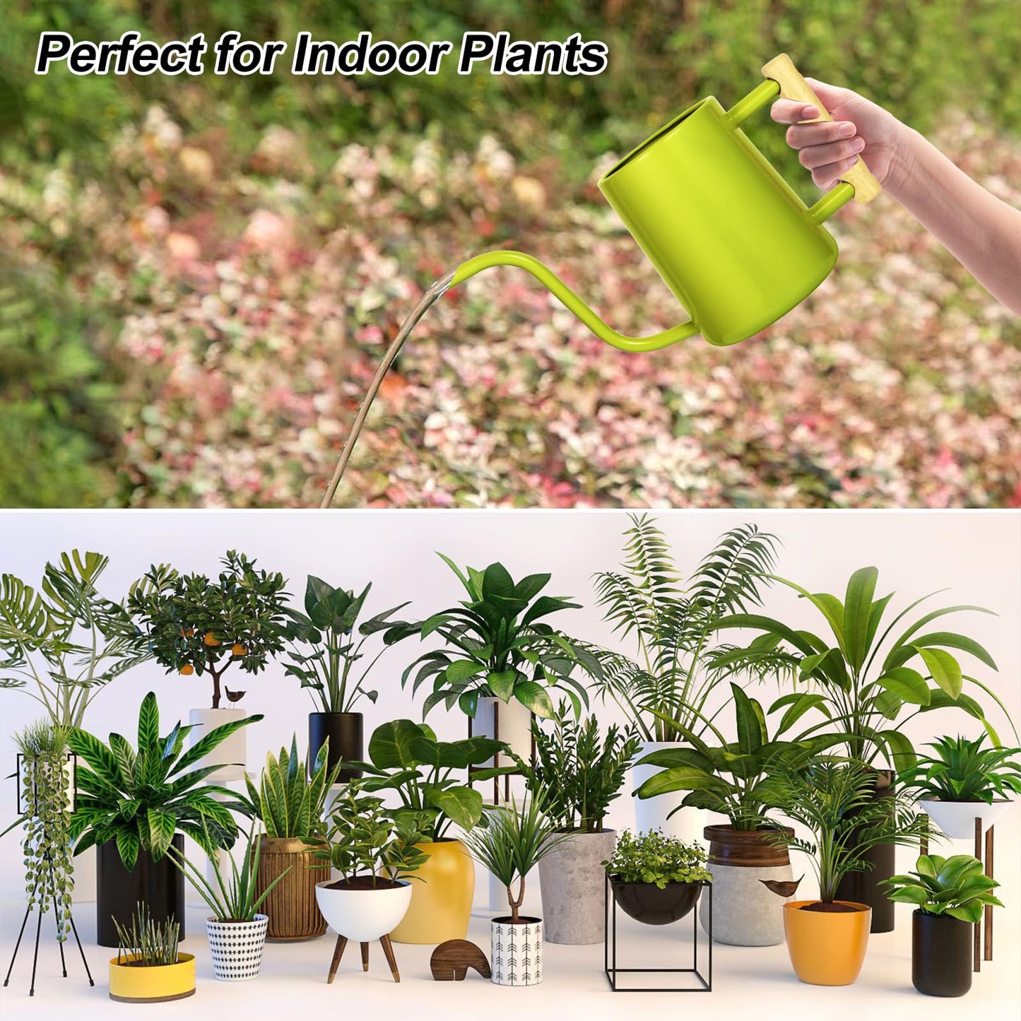 Watering Can Indoor Plants, 35 oz/1000 ml Metal Stainless Steel Watering Can Pot with Long Spout for Indoor House Plants Bonsai Outdoor Garden Flower Decorative (Bright Green)