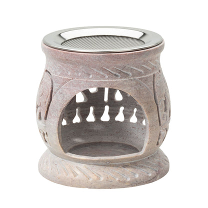 Soapstone Incense Burner with Strainer | 3.34 Inch Height & 3.15 Inch Diameter | Handmade Natural Stone Incense Holder for Gentle Aromatherapy with Tea Light | Decorative Meditation Accessory